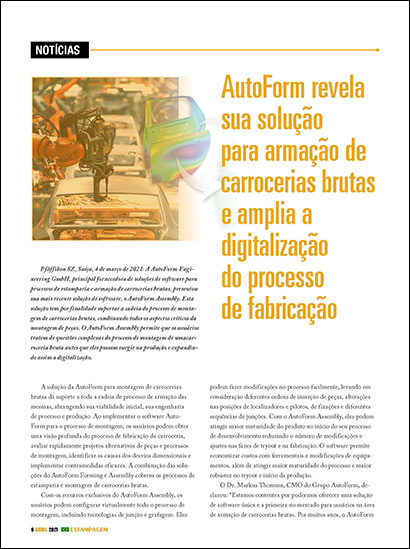 AutoForm revela sua solução para armação de carrocerias brutas e amplia a digitalização do processo de fabricação (PDF 3 MB)