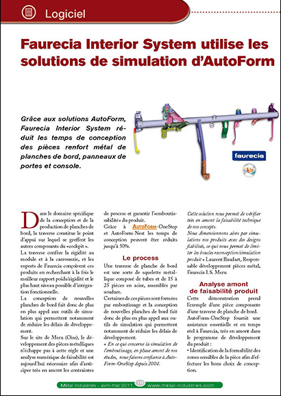 Faurecia Interior Systems utilise les solutions de simulation d'AutoForm (PDF 3 Mo)