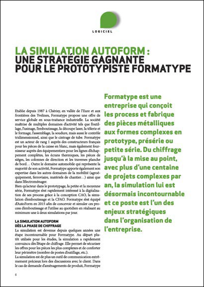 La simulation AutoForm: Une stratégie gagnante pour le prototypiste formatype (PDF 4 Mo)